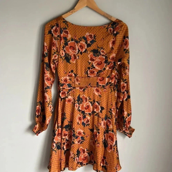 NEW Free People Morning Light Golden Yellow Print Long Sleeve Mini Dress - Picture 3 of 13